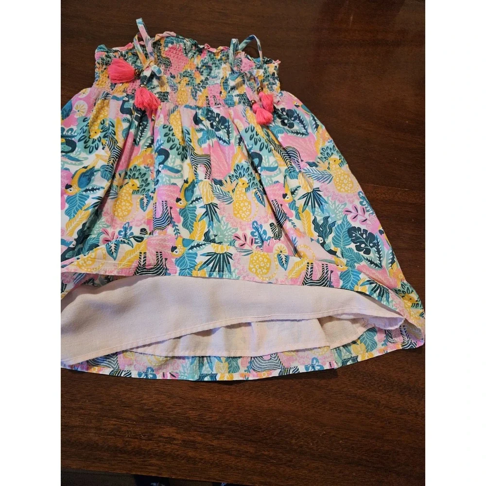 Tommy Bahama Floral Babydoll Sun Dress Tropical Print Girls Size 5 Zebra Tassels